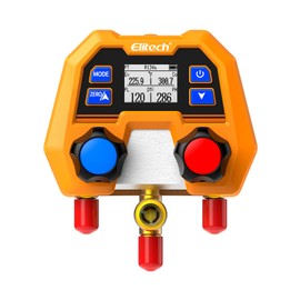 Elitech Digital Manifold Gauge for HVAC, Refrigeration & AC Systems - Supports R410A/R454B/R134 etc. Refrigerants, Pressure & Temperature Measurement, 3 Port, LCD Display, DMG-2SE