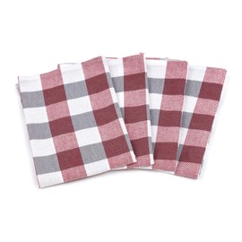 Zestri Set of 4 Tea Towels – Made in EU – 100% Cotton – Checked Tea Towels Absorbent Red | 50 x 70 cm