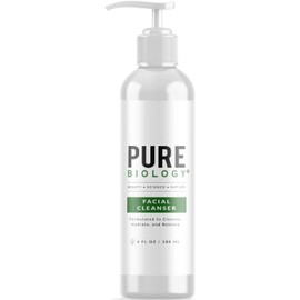Pure Biology Limpiador facial con ácido hialurónico, suave lavado facial antienvejecimiento ayuda a minimizar los poros, calma el acné, suaviza las arrugas y ilumina la complejidad, lavado facial para hombre para mujeres y todos los tipos de piel, 6 onzas