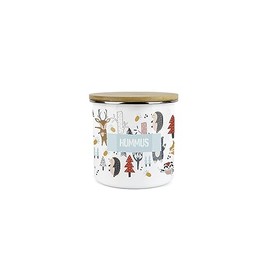 Purely Home Kids Mini Snack Pot – Lunchtime Forest Animals Hummus Storage Canister - White Metal Enamel Treats Storage Container