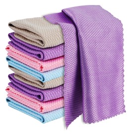 10X Mikrofasertücher Putztücher, Mikrofasertücher Reinigungstücher, Nano Streifenfrei Fenstertuch Geschirrtücher, Fishscale Reinigungstücher für Auto, Fenster, Brille, Küche, Glas, Spiegel, 40x30 cm