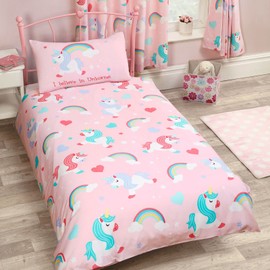 Price Right Home I Believe In Unicorns Pink Rainbows Kids Bedroom Range - Duvet Cover Sets and Curtains Available (Junior Duvet Cover Set)