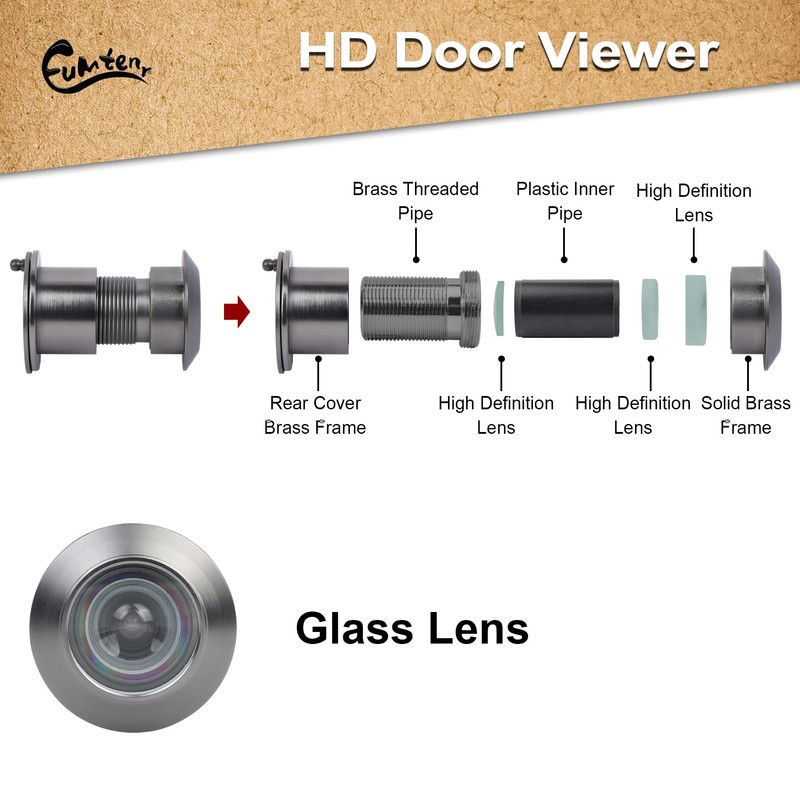 Eumtenr Door Viewer Peephole, Solid Brass 220 Degree HD Door