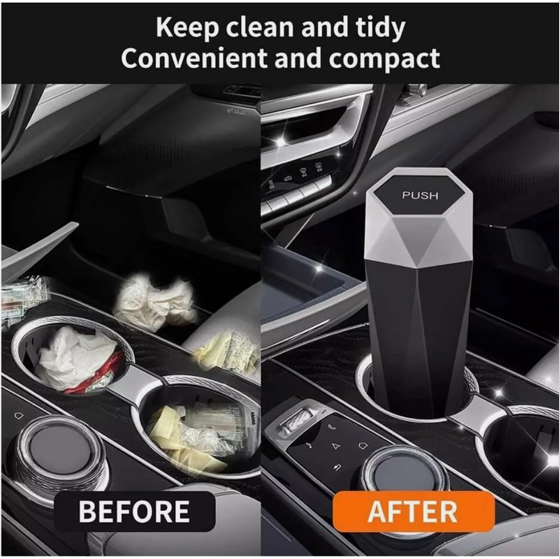 Car Trash Can with Lid, Small Automatic Portable Cup Holder