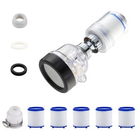 Faucet Water Filters Set 360 Degree Rotating Hard Water Filter Adjustable Splashproof Faucet Filter with 5 Pcs Filter Elements Water Purifier Chlorine Fluoride Heavy Metals for Kitchen Bathroom Sink