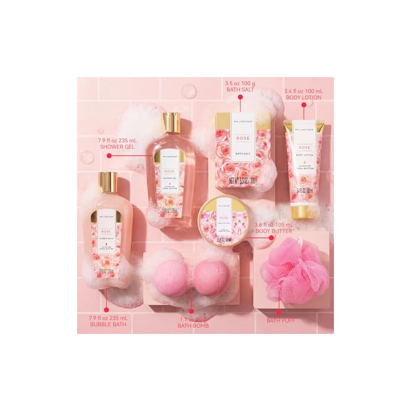 Cesta de Regalo Spa Luxetique Rose Fragrance Premium 8pc Gift