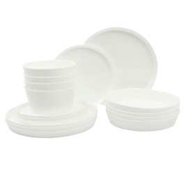 Gibson Home Modern Opal (Service for 4) 16 Piece Glass Chip Resistant Dishes Double Plates and Bowls Lightweight Dinnerware Set