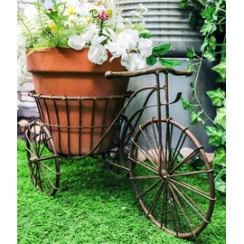 Ebros Gift 21" Long Antiqued Verdigris Green Aluminum Rustic Old Fashioned Vintage Tricycle with Single Basket Flowers Or Plants Planter Flower Pot Holder Indoor Patio Garden Statue Accent