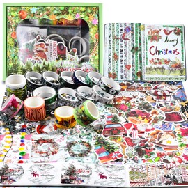 Vintage Christmas Aesthetic Scrapbooking Supplies Christmas Tree Wreath Snowman Elk Masking Washi Tapes Stickers Scrapbook Paper for DIY Diary Planner Bullet Junk Journal Picture Frames Craft Supplies