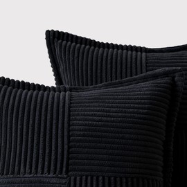 MIULEE Corduroy Cushion Covers Pack of 2 Decorative Modern Patchwork Throw Pillow Covers Soft Pillowcase Cushions for Home Spring decor Sofa Couch with Invisible Zipper 20x20 Inch Black