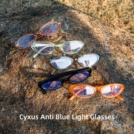 Cyxus Small Cat Eye Blue Light Glasses for Women Chunky Frame Reduce Eye Strain UV Blocking（8243T01 Black）