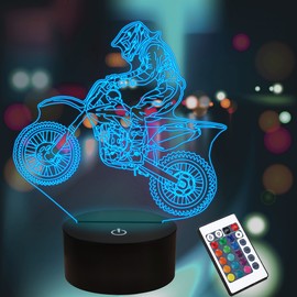 CooPark Motorcycle Lamp Gifts, LED Illusion Optical Lamp with 16 Colours Change & Remote Control & Dimmable, Cool Creative Motorcycle Theme Room Decor Gift for Children Boys Men