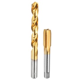 uxcell Tap and Drill Bit Set, 1pcs 5/8-11 UNC Straight Flute Thread Screw Tap & 1pcs 13.5mm Twist Drill Bit, Titanium Coated HSS-6542 Tapping Threading Tool Kit