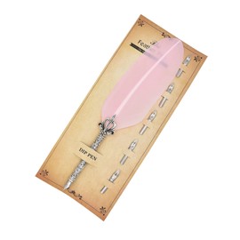 Gullor Calligraphy Feather Quill Pen and 5 Calligraphy Nibs for Beginners Kids Calligraphy Writing Quill Dip Pen Set, Pink