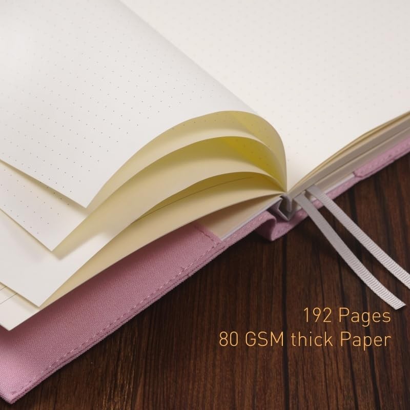FRORA Embroidered Journal Notebook, A5 Softcover, Dot Line, (Pink, Yagle