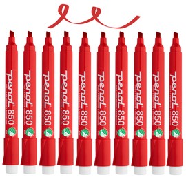 PENOL Whiteboard Markers, 10 Whiteboard Pens in Red Color - 850, 2-5mm Chisel Tip Dry Erase Marker with Nordic Swan Ecolabel, Non-Toxic & Odorless Board Pens for Office, Schools and Home