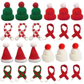 Pack of 24 mini Christmas hats and scarf set, mini knitted hats, Christmas decoration bottles, mini knitted hats for crafts, mini scarf, Christmas hat for DIY crafts, dollhouse