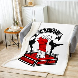Loussiesd Muay Thai Fleece Throw Blanket Boxing Gloves Plush Blanket for Bed Sofa Sports Sherpa Blanket Breathable Competitive Games Warm Fuzzy Blanket Athlete Competitive 40x50 Inch