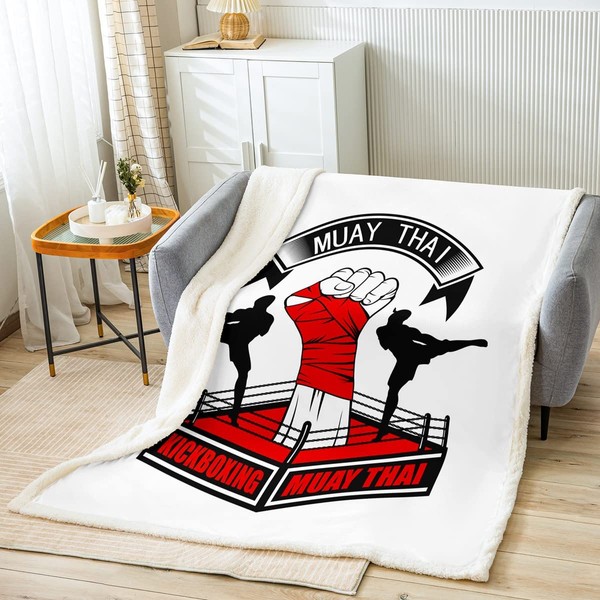 Loussiesd Muay Thai Fleece Throw Blanket Boxing Gloves Plush Blanket