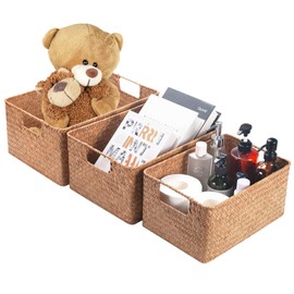 YANGQIHOME Wicker Baskets, [Set of 3] Woven Baskets for Storage, Seagrass Storage Baskets for Organizing with Built-in Handles, Open Storage Bins, Multisize, Natural