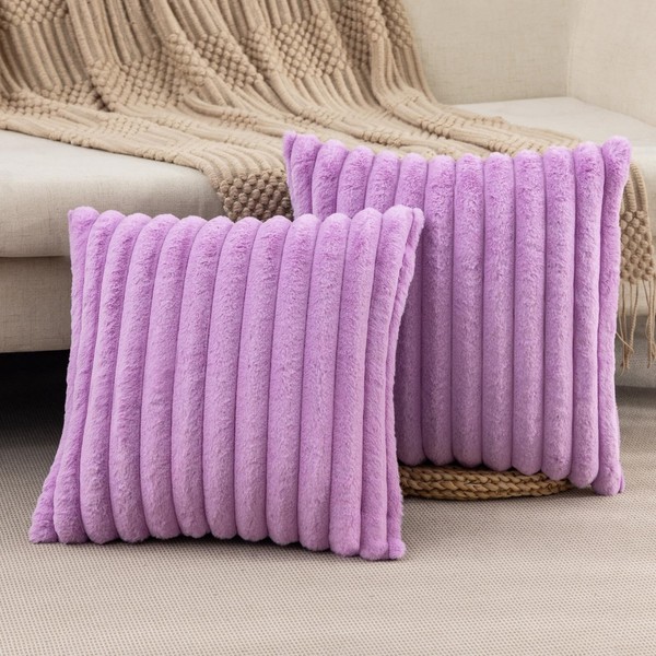ZLINA Set of 2 Light Purple Faux Fur Decorative Throw