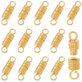 SUNNYCLUE 1 Box 100Pcs Barrel Screw Clasp Screw Jewellery Clasps Gold Small Alloy Column Fastener Cord End Double Loop Screw Type Connectors for Jewellery Making Charms Necklaces Supplies DIY Crafting