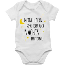 Shirtracer - Baby Bodysuit Boy Girl - Sayings - Meine Eltern sind jetzt auch nachts erreichbar Stars Black/Yellow, 1 White