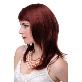 WIG ME UP - 3003-33A/130 Shoulder Length Women's Wig Brown Brown Red Mix Straight Hair with Fringe Approx. 50 cm