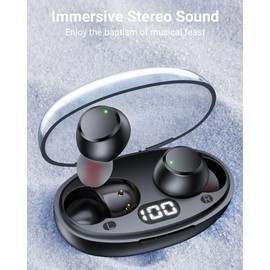 PocBuds Wireless Earbuds with LED Power Display – Bluetooth 5.3, 35H Playback, IPX7 Waterproof, 3.3g Ultra-Light for Running, Work, Travel Z1NGB1RD