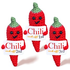 Mindsoft 3 Pcs Chili Cook Off Crochet Trophies 3.94 Inch Red Chili Salsa Contest Pepper Trophy Medals for Winner Cooking Event Competition Gifts 1st Gold, 2nd Silver, 3rd Place Bronze Festival Award