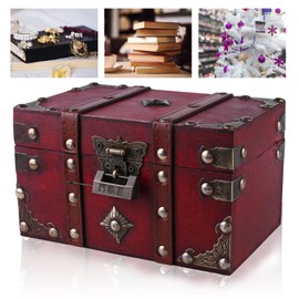 Nizirioo Wooden Treasure Chest with Lock Decorative Storage Treasure Chest Vintage Wooden Treasure Chest Money Box Pirate Treasure Chest Wedding with Engraving for Storage and Decoration