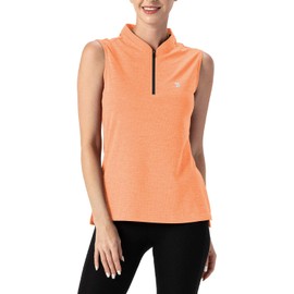 TBMPOY Women's UPF 50+ Golf Polo Shirts Sleeveless Zip Up Athletic Tank Tops Quick Dry Dark Orange L