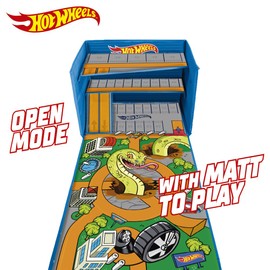 Hot Wheels Cars Case Garage Box Playmat - Car Toys Storage Box with Speed Roads, 3-IN-1 Collapsible I Toy Car Storage. Stores +200 cars (Cars Not Included)