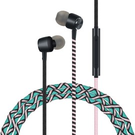 URIZONS kopfhoer in Ear kopfhörer mit Kabel Ohrhörer bunt - mit Mikrofon und Fernbedienung In-Ohr Headset für Laptoptabletten Android Smartphones Handstrickgarn Stamm gewickelt Türkis
