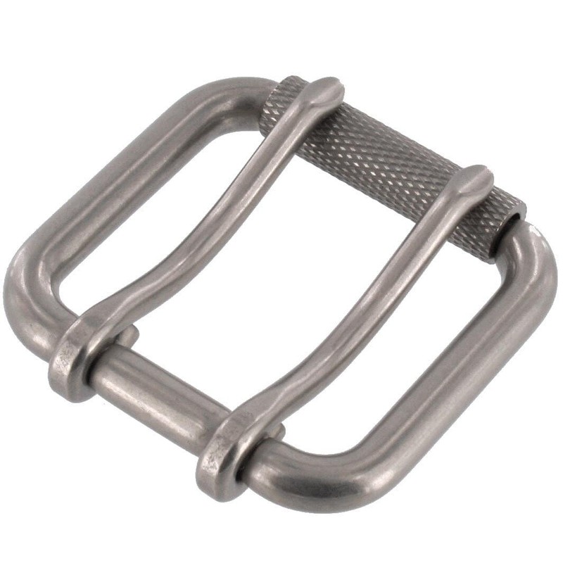 Buckleguy.com B7357 Nickel Matte, Double Prong Roller Buckle, w/Textured Roller,