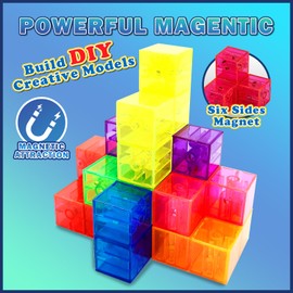 coskehan Magnetic Building Blocks, STEM Magic Magnetic 3D Puzzle Cubes, 7 Pcs Preschool Multi Shapes Magnetic Toys with 54 Cards, Montessori Sensory Autism Building Toys for Kids