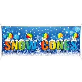 Remagr 3x8 ft Fresh Squeezed Lemonade Snow Cones Shaved Ice Vinyl Banner Sign with 4 Holes 1 Ribbon for Easy Hang Indoor Outdoor to Promote Food Beverages Business with Metal Grommets(Snow Cones)