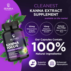 KANNAFOCUS - Natural Kanna Extract Capsules 50mg Kanna Supplements with Sceletium Tortuosum, Bioperine for Enhanced Focus, Motivation & Mental Wellness - 30 Veggie Capsules