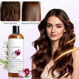 2PCS Onion Shampoo,Shampoo Reparación Brillante y Nutrición,Champú Extracto de Romero, Cebolla Roja y Canela,Fortalece raíces, controla grasa, refresc