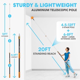 Simpli-Magic 20 Foot High Ceiling Duster Kits with 5-12ft Heavy Duty Extension Pole, High Reach Duster for Cleaning,Microfiber Feather Duster,Cobweb Duster,Ceiling Fan Duster,Window Squeegee & Cleaner