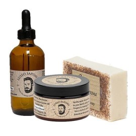 Lusso Sapone Beard Growth Kit - Beard Oil 4 oz - Beard Balm 4 oz - Soap - Original Blend