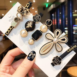 RICISUNG Hair Clip, 5-Piece Set, Stylish, Hair Clip, Pearl, Hair Accessories, Glitter Pin, Hair Accessories, Hair Ornament, Bangs, Hair Clip, Cute