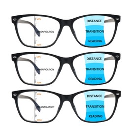 CLASAGA Progressive Multifocus Reading Glasses for Women, Blue Light Blocking Ladies Computer Readers with Spring Hinge (3 black, 3, multiplier_x)