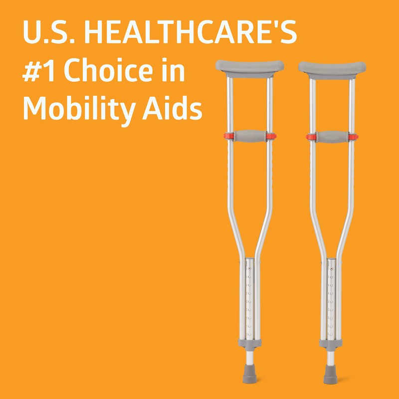Medline Lightweight Aluminum Red Dot Guardian Crutches, for Patients 4’6”–5’2”