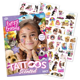 Savvi - 50 Furry Friends Temporary Tattoos: Cinnamon Scented, Skin-Safe Ink, Great for Birthday Parties, Gifts for Boys and Girls Ages 4-12+, Made in the USA [6 sheets, 50 count]