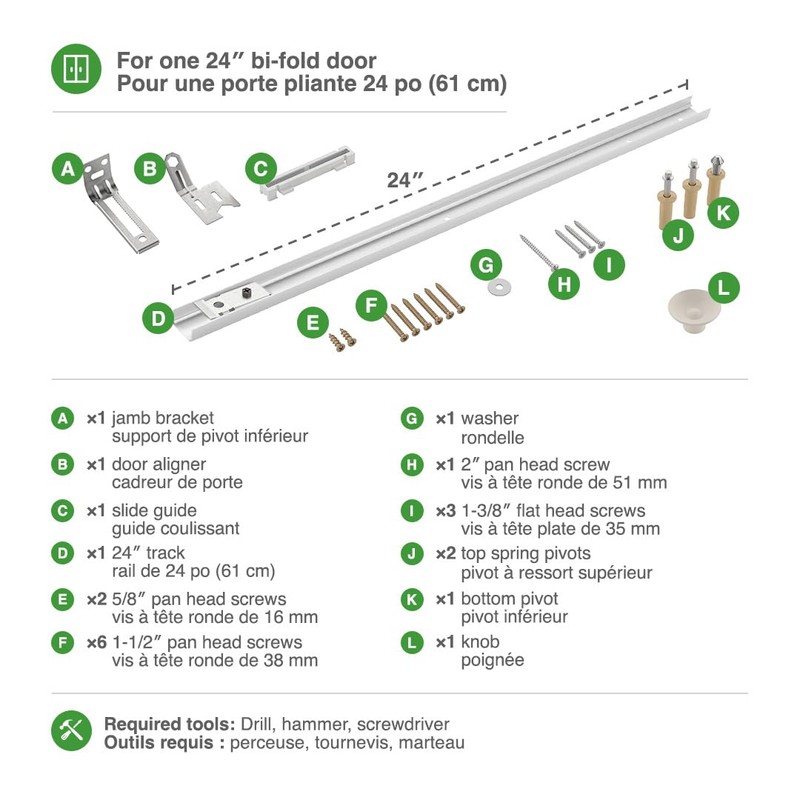 Richelieu Hardware 14012WBC Onward Bi-Fold Door Hardware Kit 24 in