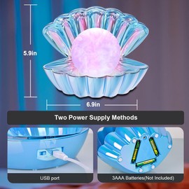 Beach Themed RGB 8 Colors Changing Mood Shell Pearl Lamps, Bedside LED Clamshell Portable Night Lights for Bar, Family Decoration, Birthday Christmas Valentines Gift (Electroplating Blue)