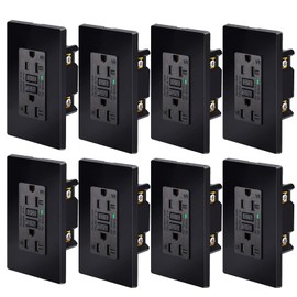 SuperInk Black GFI Outlet 20Amp,Black GFCI Electrical Outlet,Ground Fault Circuit Interrupter Receptacle,Weather Resistant WR GFCI with LED Indicator,Wall Plates Included, ETL Listed,Black,8PK
