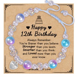 CheersLife Birthday Gifts for 12 Year Old Girls, Happy 12th Birthday Bracelet with Shiny Heart Charm for Girls Age 12 with Birthday Card Birthday Presents for Daughter Granddaughter Niece Friend Teen
