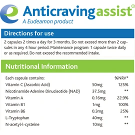 Eudeamon Anticraving Assist | High Strength NAD | Designed to Control and Eliminate Cravings | Anti Addiction | 60 Capsules | Suitable for Vegetarians